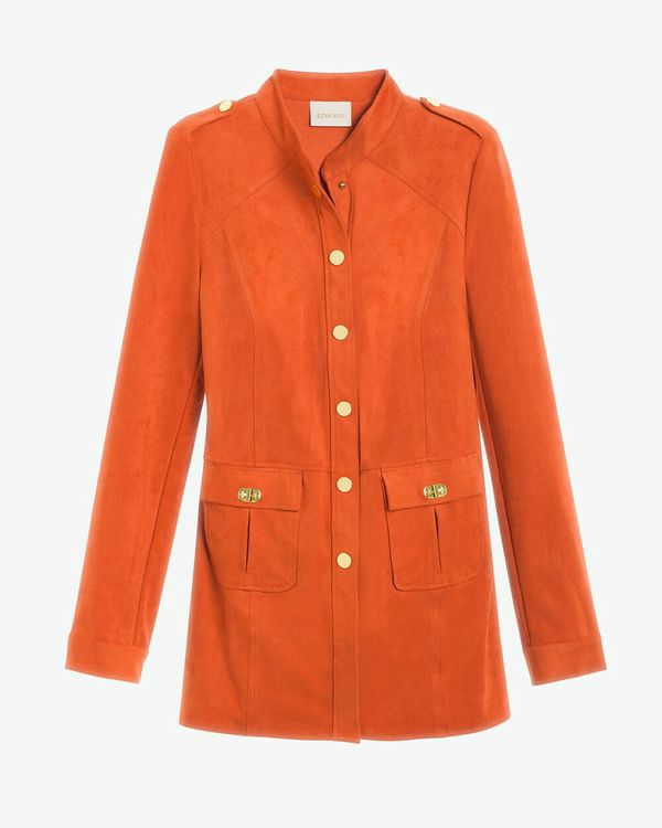 CHICOS NWT! FAUX SUEDE UTILITY ORANGE JACKET W/ SCARF SIZE XL