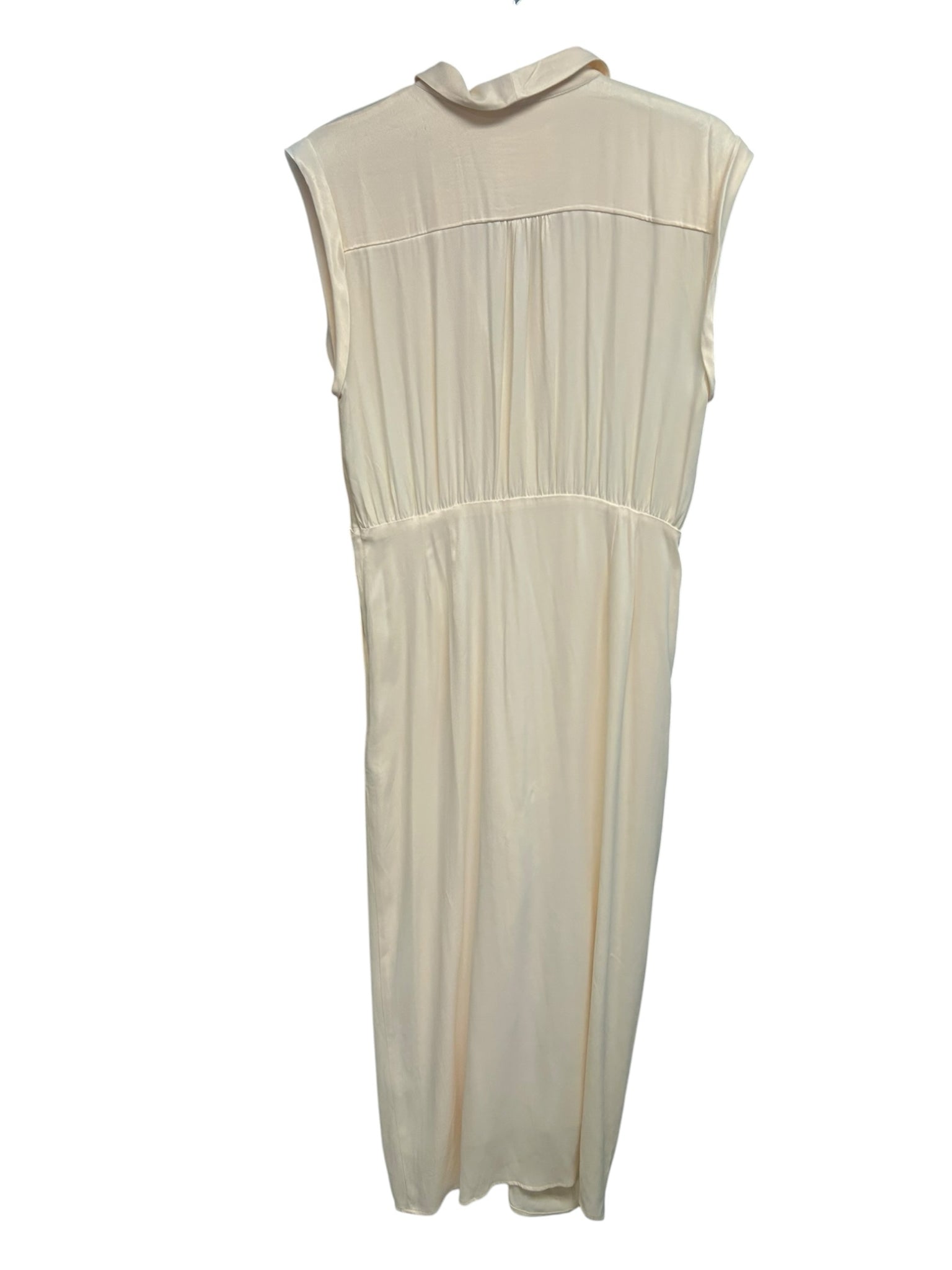 NWT ANTHROPOLOGIE TWIST FRONT SATIN SLEEVELEESS CREAM LONG DRESS SIZE 14