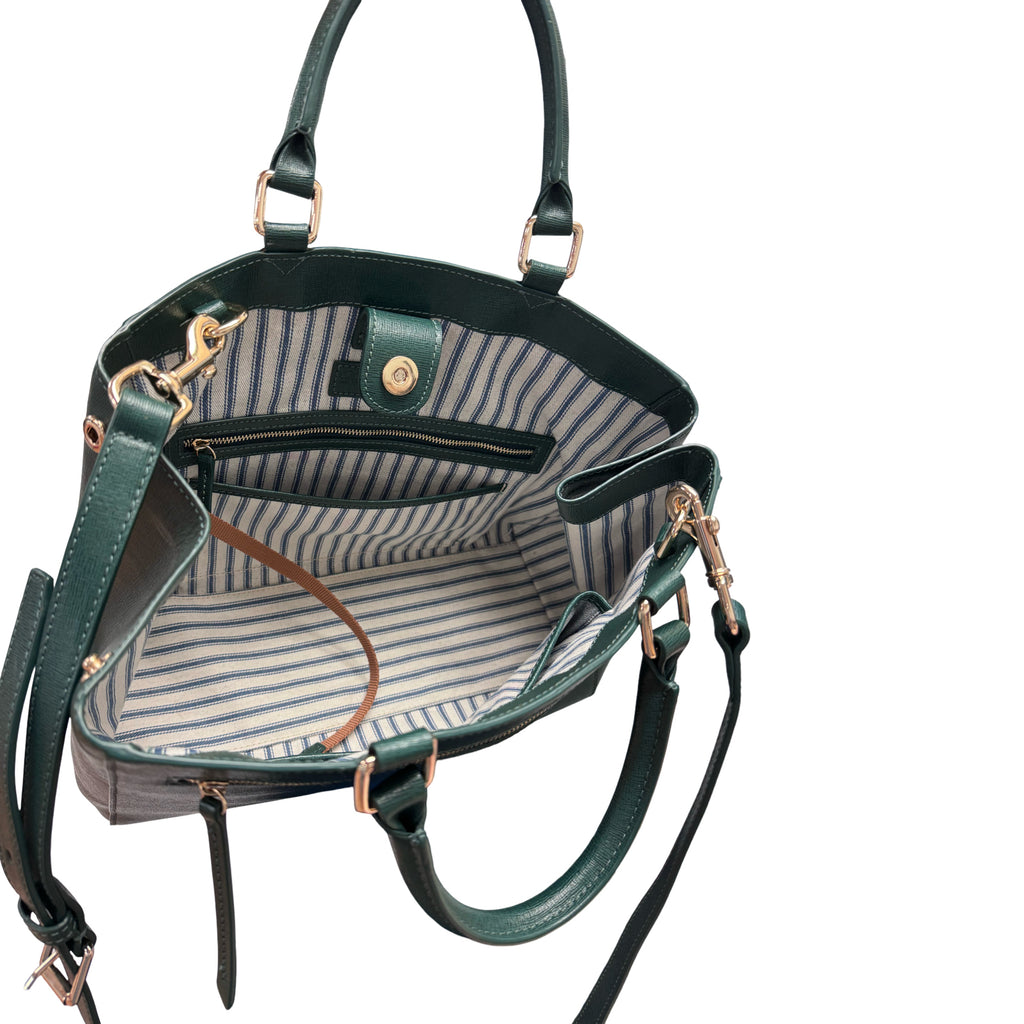 DOONEY & BOURKE SAFFIANO ZIP TOP SATCHEL FOREST GREEN