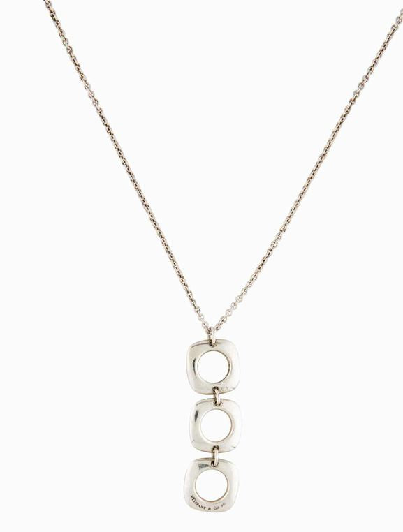 TIFFANY & CO TRIPLE SQUARE CUSHION LINK PENDANT NECKLACE