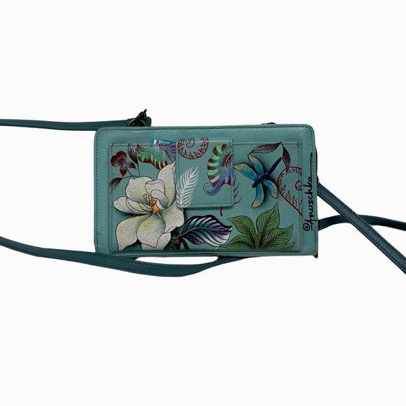 ANUSCHKA JARDIN BLEU RFID ORGANIZER TURQUOISE CROSSBODY