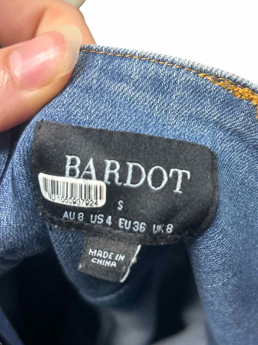 BARDOT LINA FLARE DENIM HALTER JUMPSUIT SIZE: 4