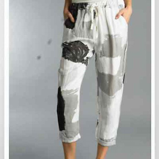 TEMPO PARIS NEW! FLORA SILVER BRUSH LINEN PANT SIZE: L