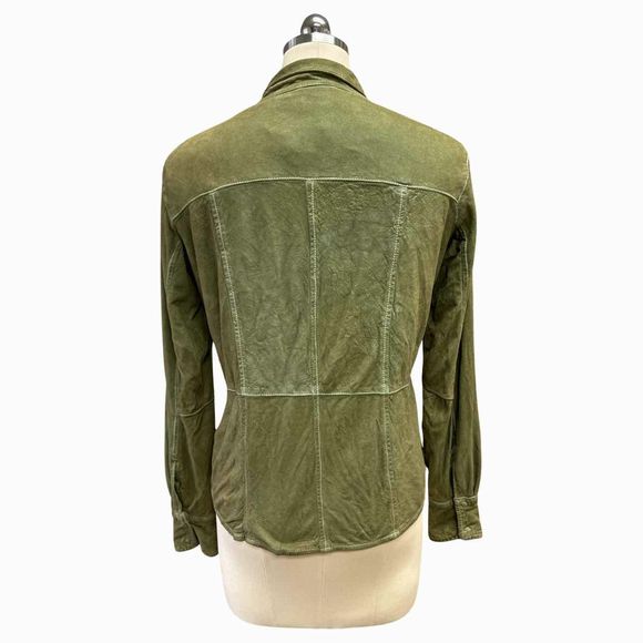 FREE PEOPLE GIORGIO BRATO SUEDE LEATHER SNAP FRONT OLIVE SHIRT JACKET SIZE 40