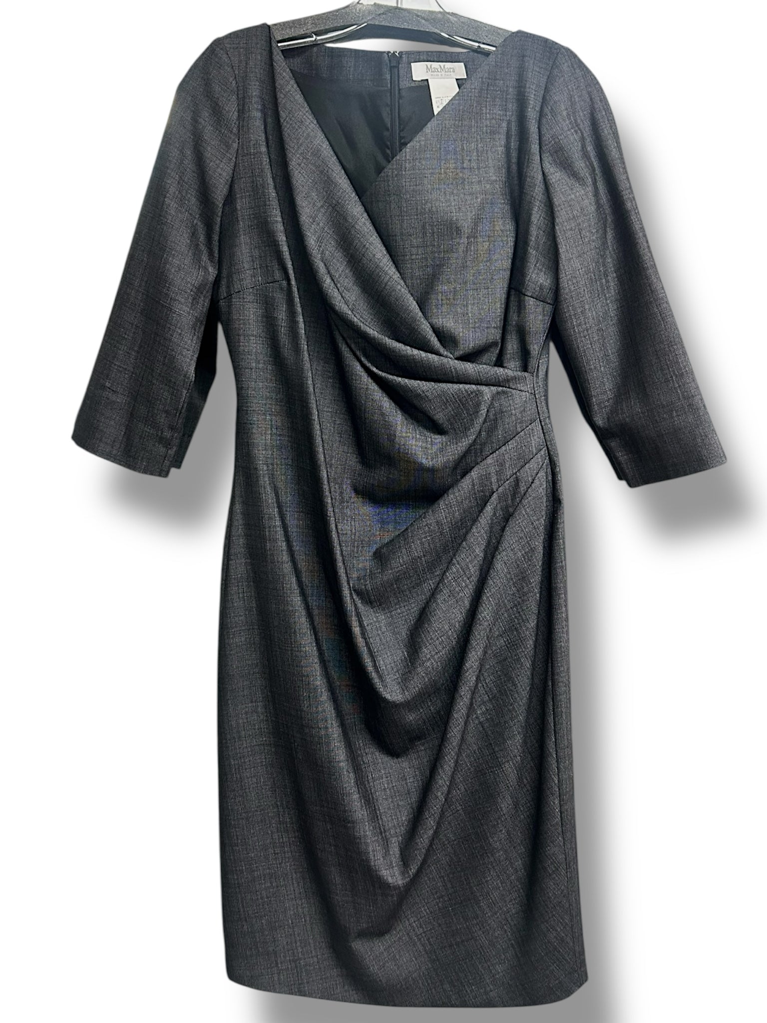 MAX MARA FAUX WRAP PLEATED SURPLICE NECKLINE PENCIL DRESS SIZE 10