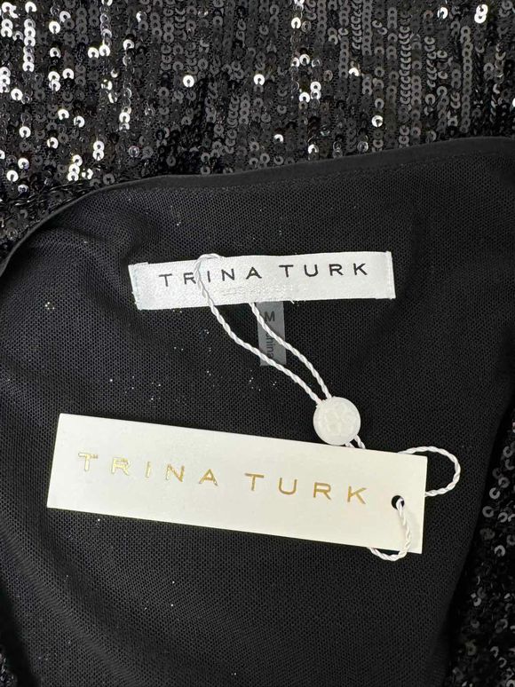 TRINA TURK NWT! MORGANITE MOONSTONE BLACK SEQUIN TOP SIZE M