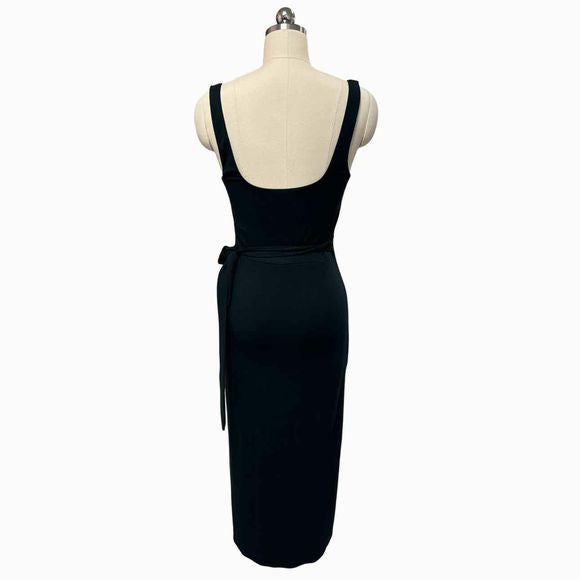 WILFRED ATURN MIDI TIE-WAIST BLACK DRESS SIZE M