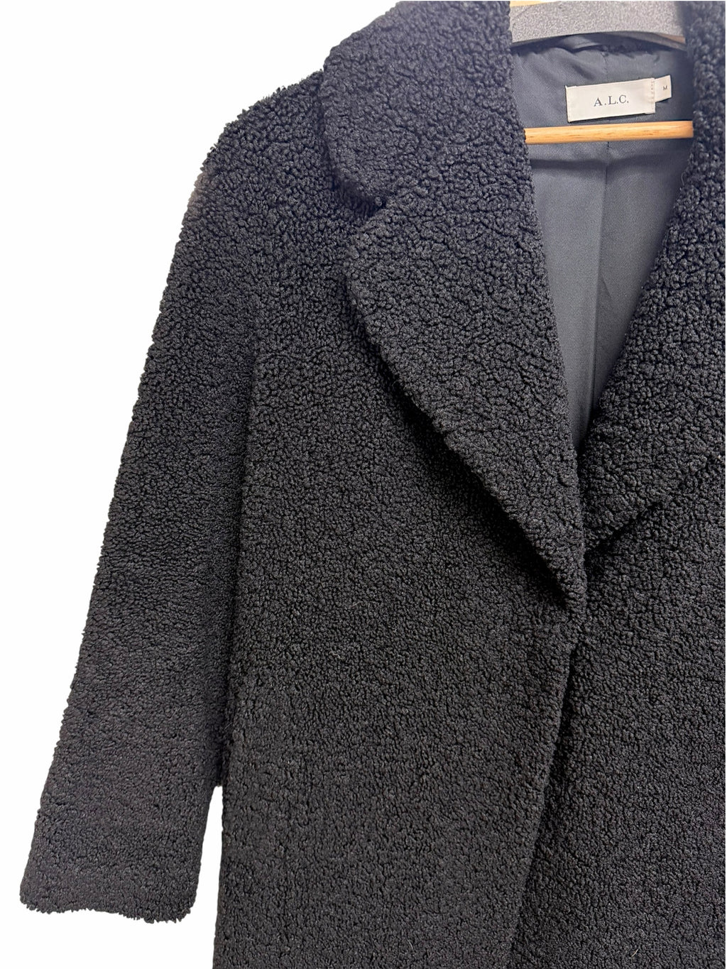 A.L.C. CARON TEDDY FAUX SHEARLING BLACK LONG COAT SIZE MEDIUM