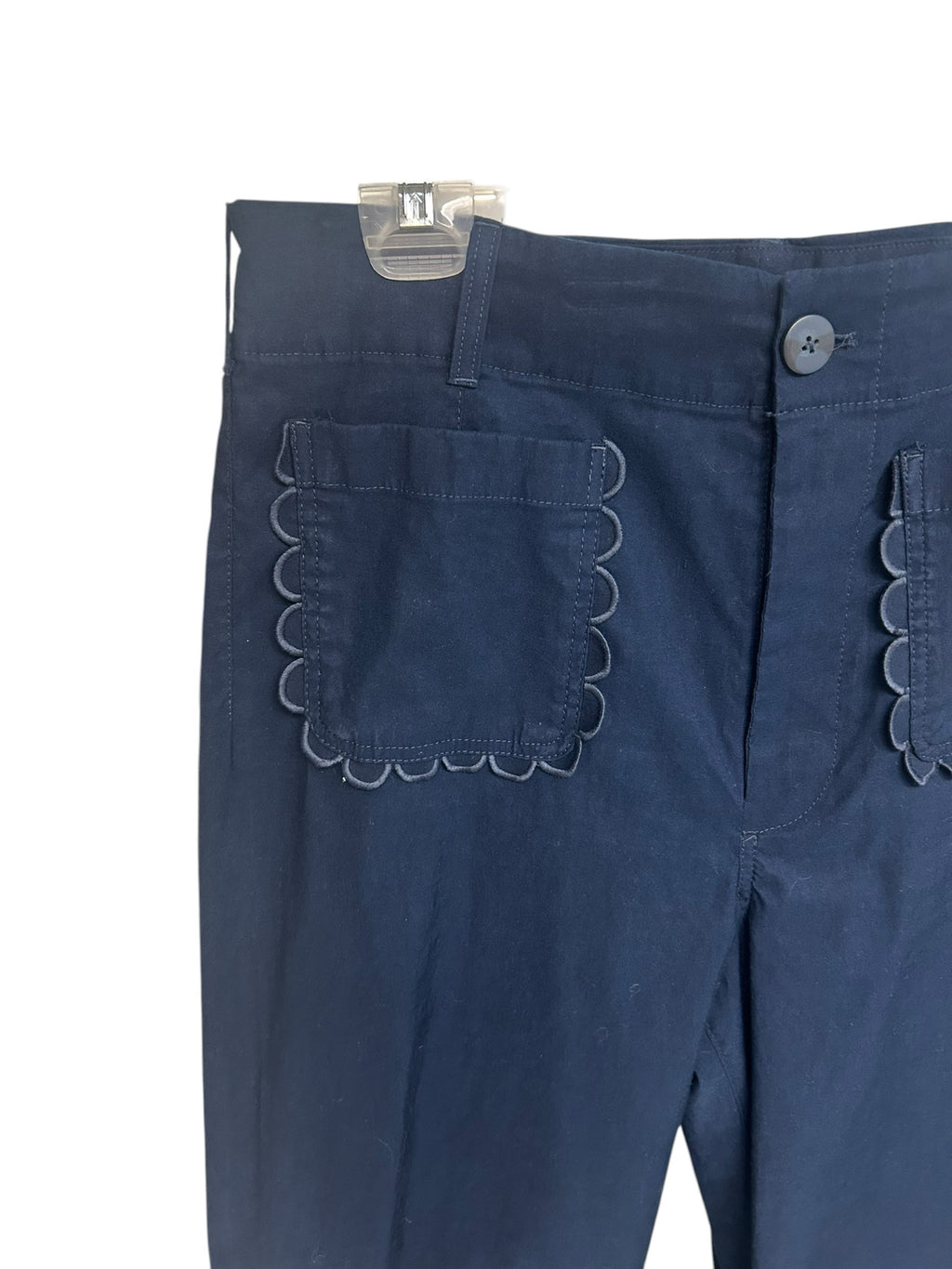 ANTHROPOLOGIE MAEVE THE COLETTE SCALLOP POCKET CROPPED WIDE LEG NAVY PANTS