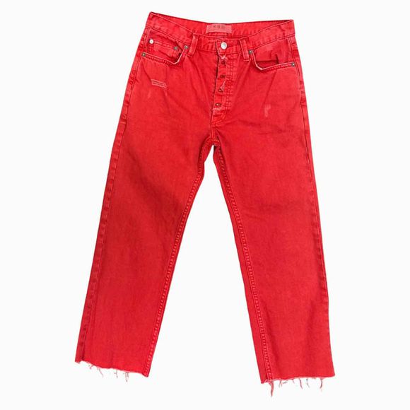 WE THE FREE ROLLING ON THE RIVER CROPPED HIGH RISE WIDE LEG DENIM IN HOT LAVA SIZE 25