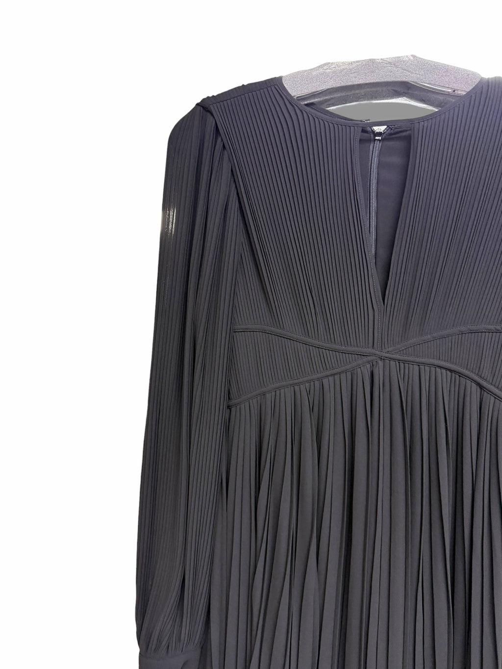 NWT MICHAEL KORS PLISSE PLEATED BLACK MIDI LONG SLEEVE DRESS SIZE SMALL