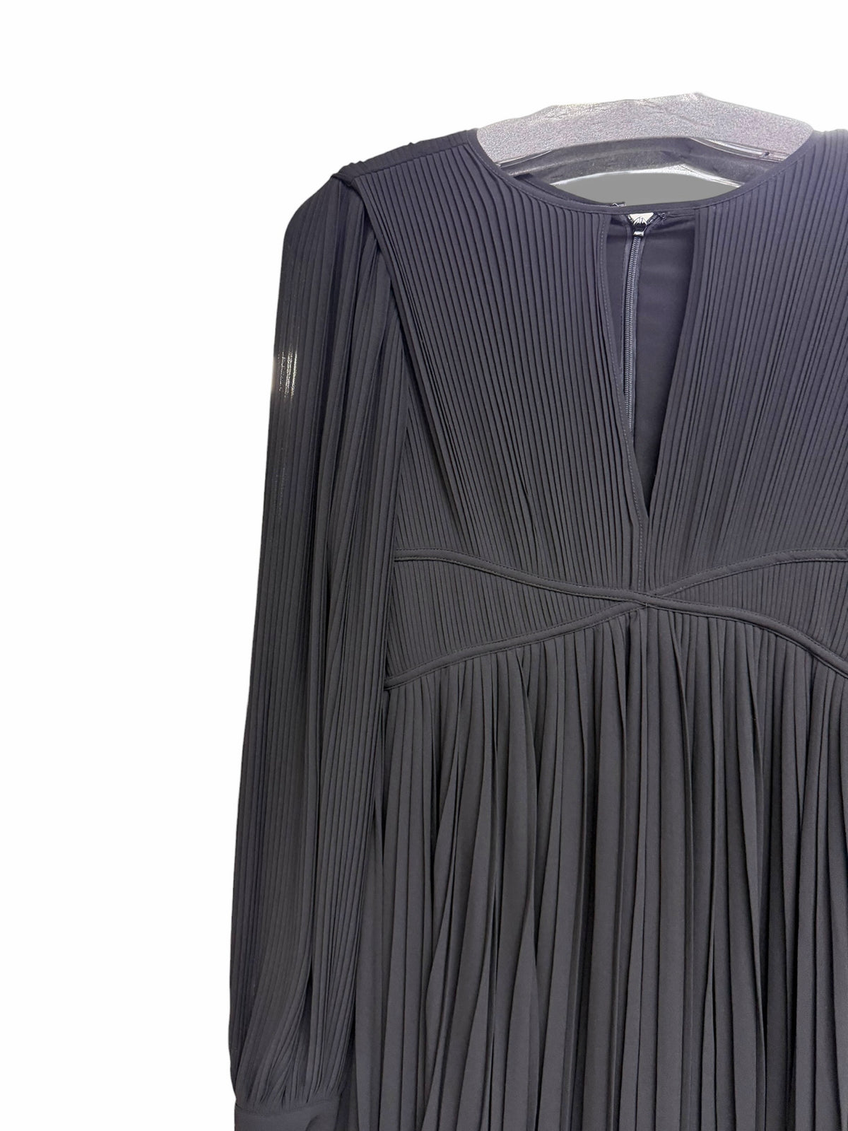 NWT MICHAEL KORS PLISSE PLEATED BLACK MIDI LONG SLEEVE DRESS SIZE SMALL