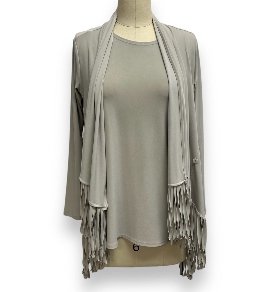 SYMPLI TAUPE FRINGE TANK CARDIGAN WRAP SET SIZE 6