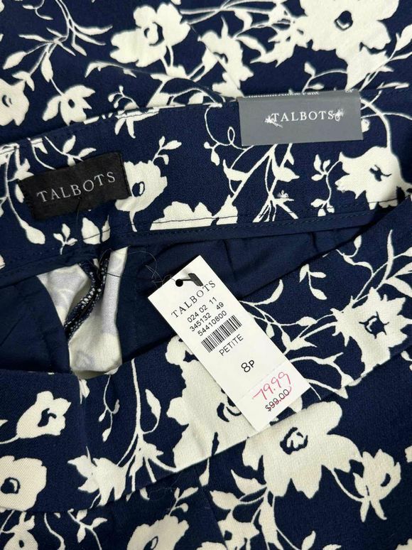 TALBOTS NWT! PRINT CHATHAM NAVY/WHITE ANKLE PANT SIZE 8P