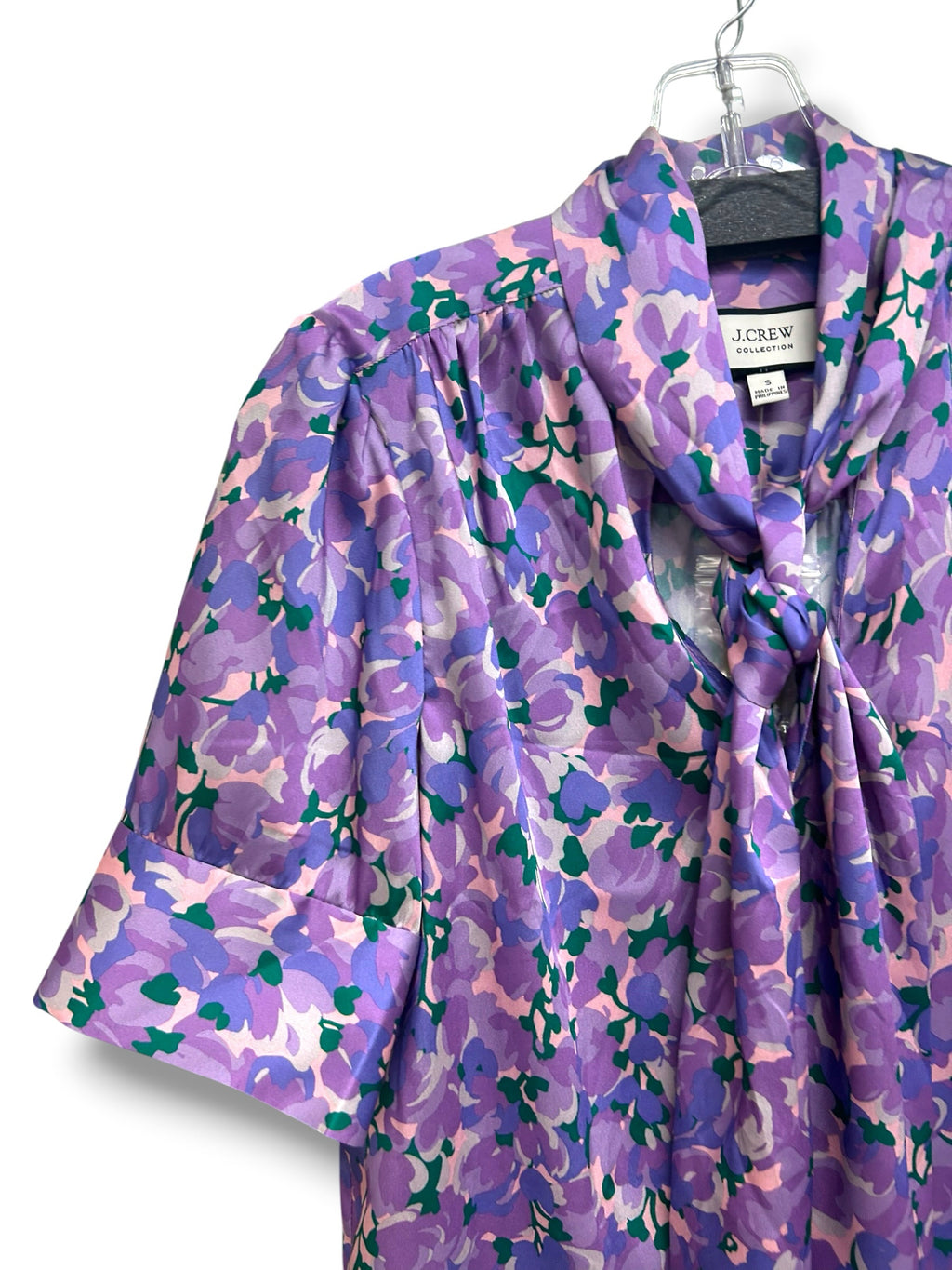 NWT J.CREW CCOLLECTION TIE NECK RATTI LILACE PURPLE FLORAL BLOUSE SIZE SMALL