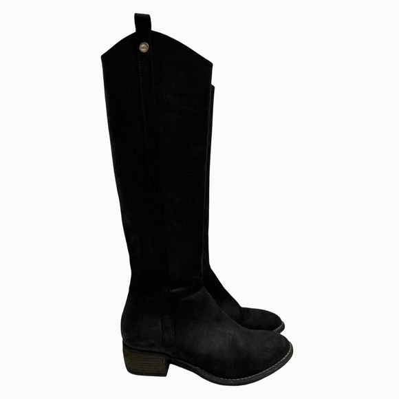 DUOBOOTS SUEDE FEEL LEATHER TALL ZIP BLACK BOOT SLIM CALF 38CM SIZE 38
