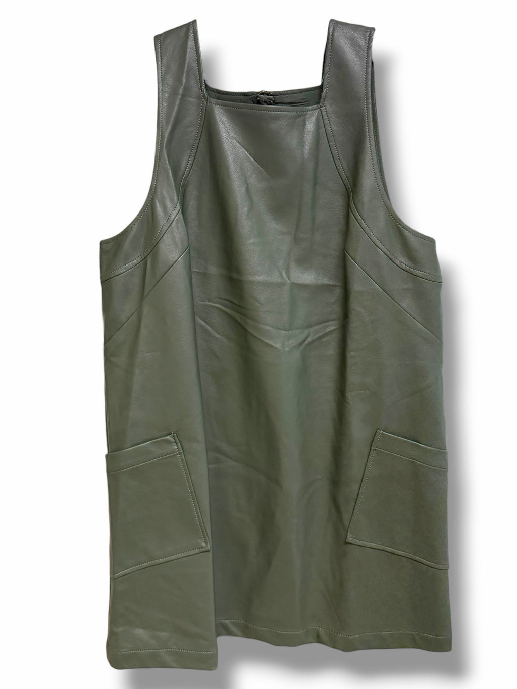 NWT ANTHROPOLOGIE MAEVE MOSS GREEN VEGAN LEATHER MINI DRESS SIZE XL