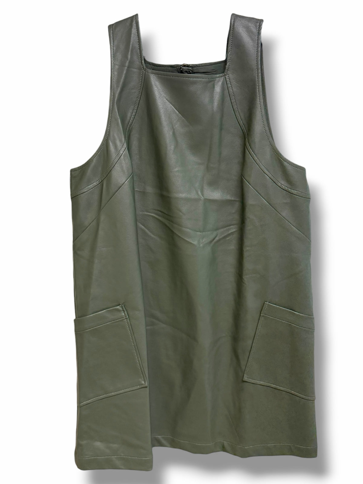 NWT ANTHROPOLOGIE MAEVE MOSS GREEN VEGAN LEATHER MINI DRESS SIZE XL