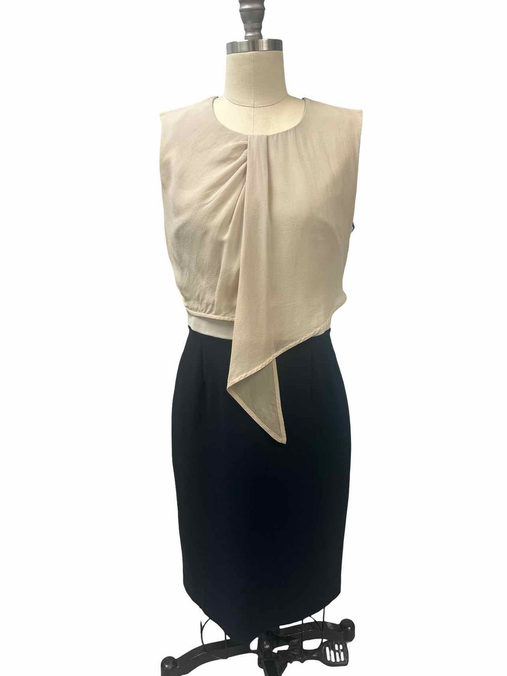 D.EXTERIOR SHEER OVERLAY SLEEVELESS COLORBLOCK DRESS SIZE: 44