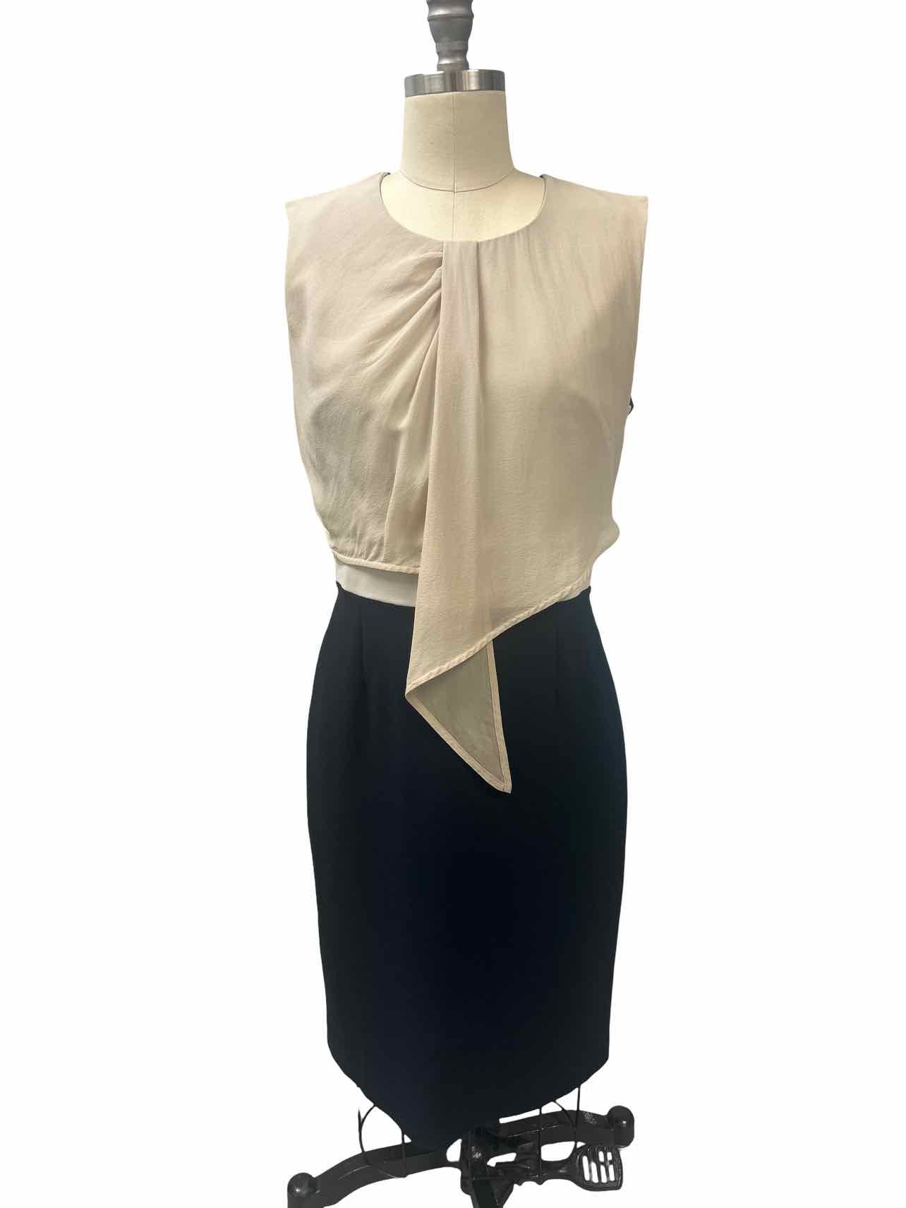 D.EXTERIOR SHEER OVERLAY SLEEVELESS COLORBLOCK DRESS SIZE: 44