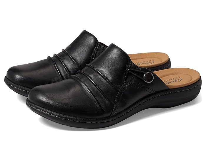 Clarks black leather clogs online