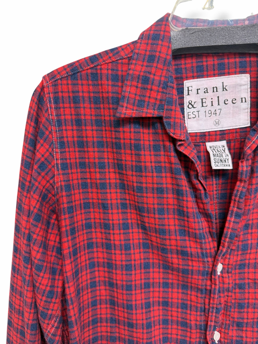 FRANK & EILEEN RED BLUE PLAID BEAU COTTON BUTTON UP TOP SIZE MEDIUM