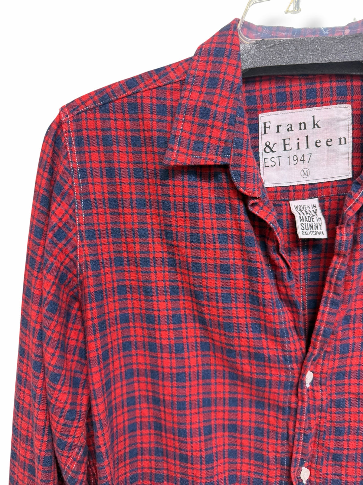 FRANK & EILEEN RED BLUE PLAID BEAU COTTON BUTTON UP TOP SIZE MEDIUM