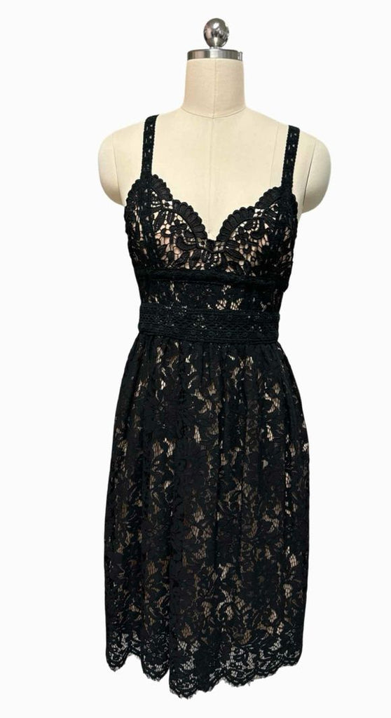 ANTHROPOLOGIE HD IN PARIS LACE OVERLAY MIDI BLACK/CREAM DRESS SIZE 0