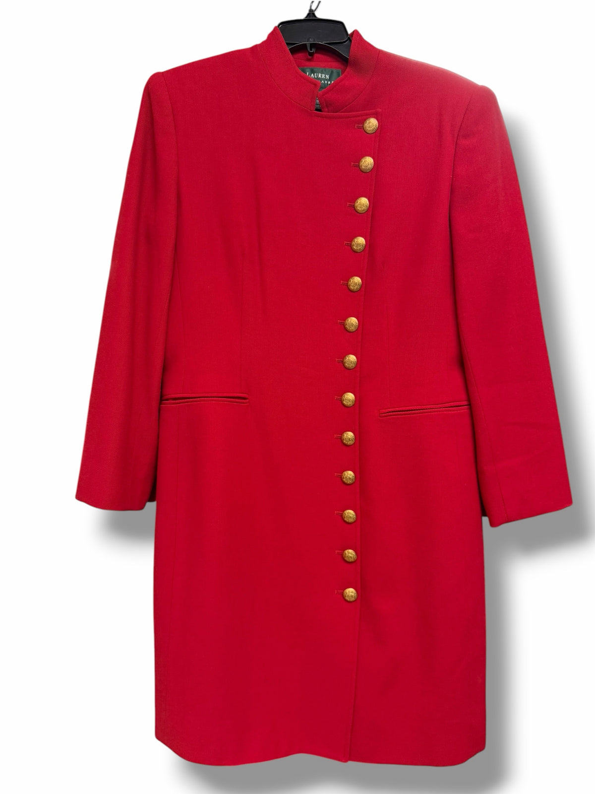 VINTAGE LAUREN RALPH LAUREN MILITARY WORSTED WOOL RED COAT DRESS SIZE 12