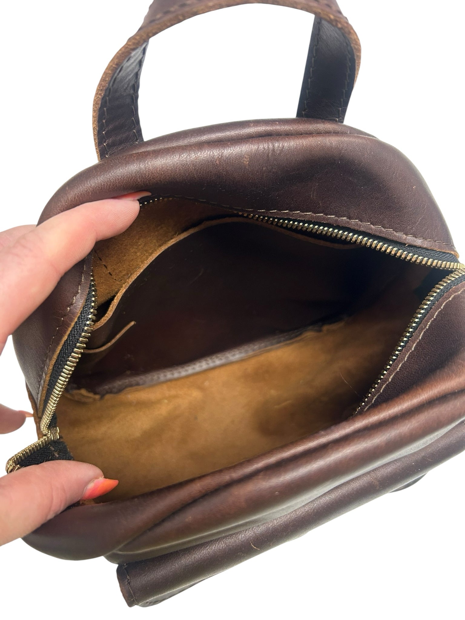 PORTLAND LEATHER GOODS LEATHER SNAP MINI BROWN BACKPACK