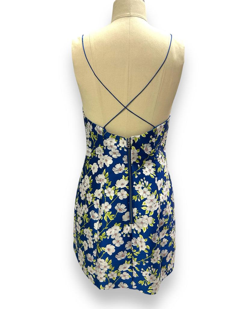 ALICE + OLIVIA TAYLA LANTERN FLORAL MINI DRESS BLUE SIZE 8