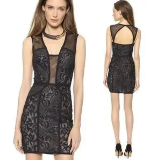BCBG MAXAZRIA LYLA SHEER OPEN BACK BLACK MINI DRESS SIZE 0