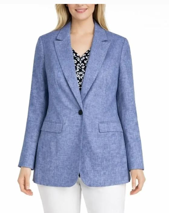 TALBOTS ONE BUTTON LINEN LIGHT BLUE BLAZER SIZE 18