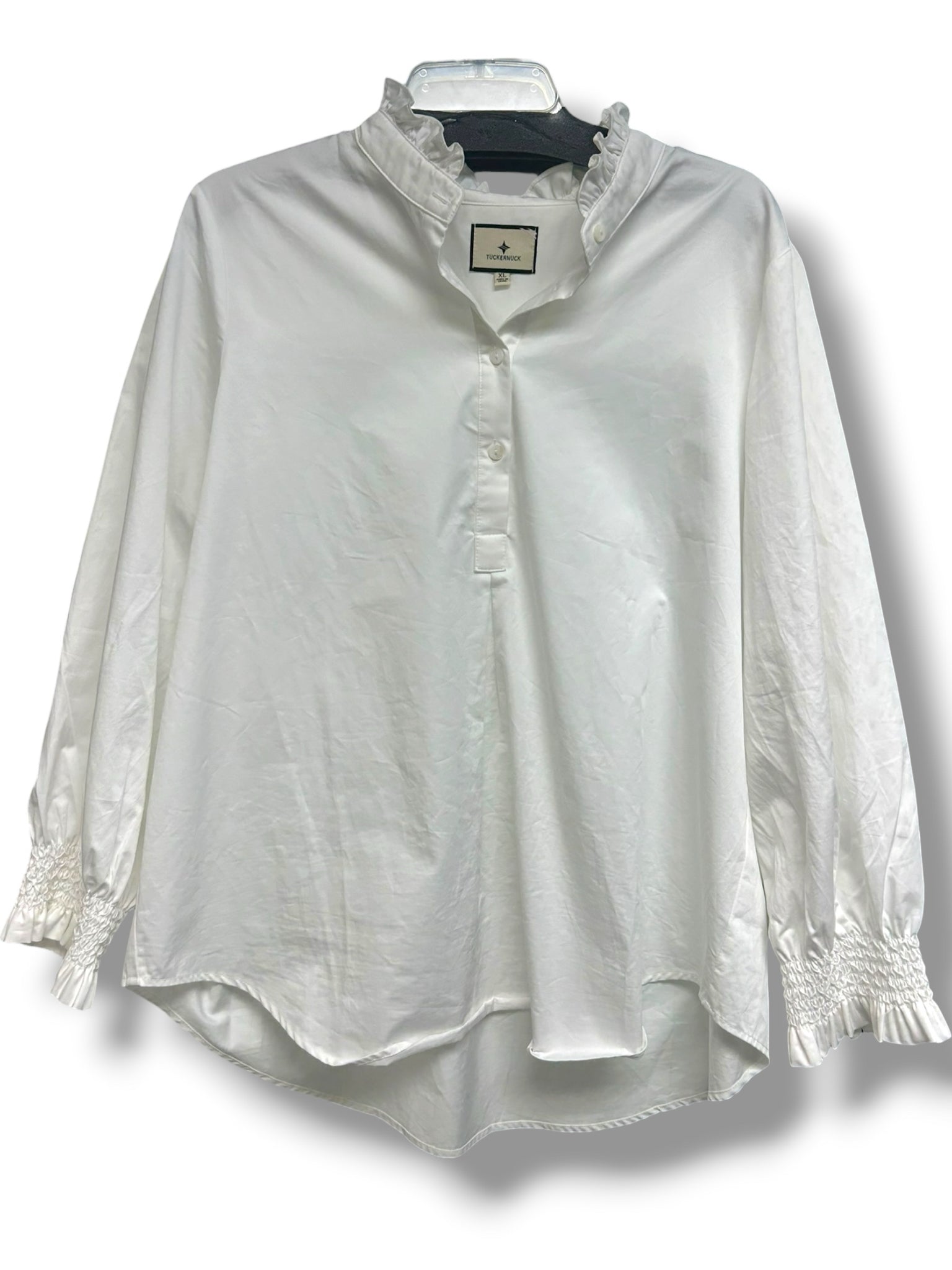 TUCKERNUCK TEAGAN WHITE COTTON POPOVER BLOUSE SIZE XL