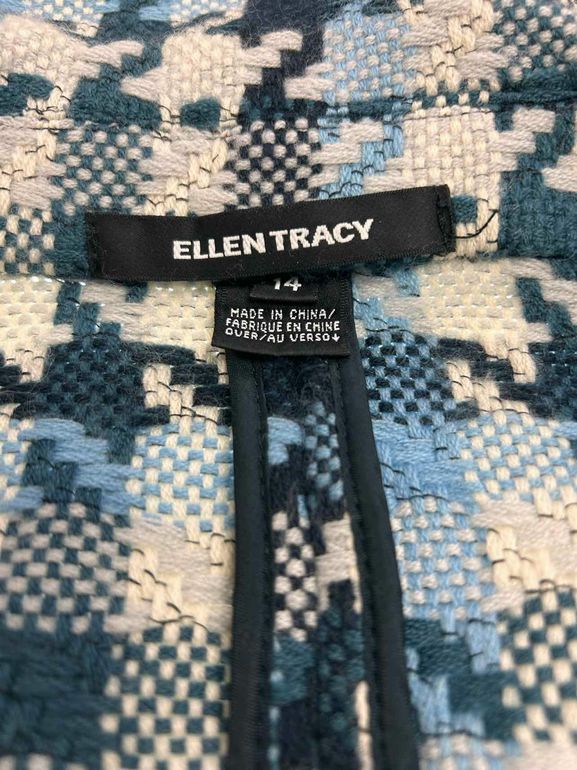 ELLEN TRACY WOOL BLEND HOUNDSTOOTH KNIT CROP BLAZER SIZE: 14
