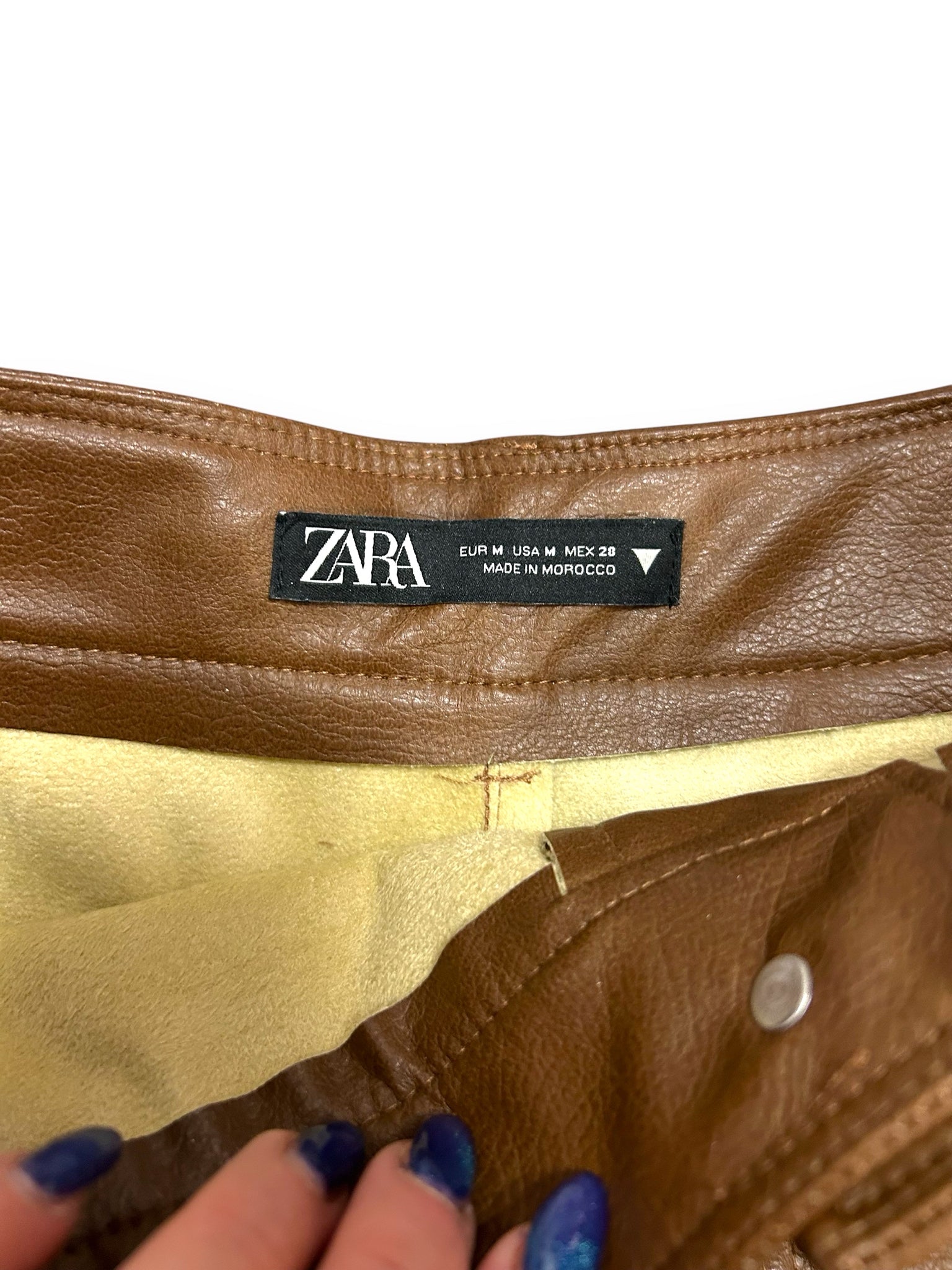ZARA BROWN FAUX LEATHER SKORT SHORTS HIGH WAIST SIZE MEDIUM