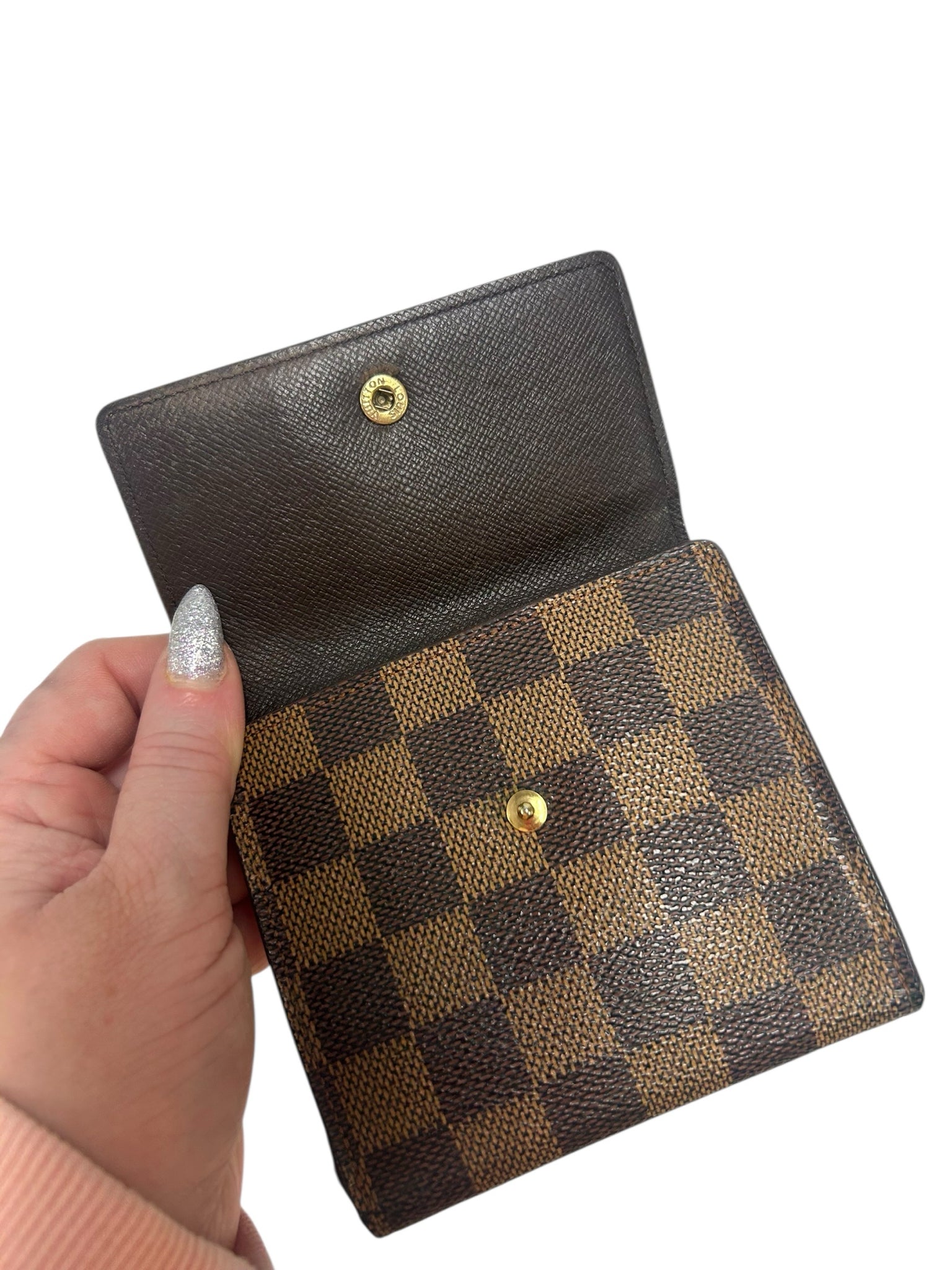 LOUIS VUITTON DAMIER LEATHER ELISE TRIFOLD WALLET BROWN CHECK