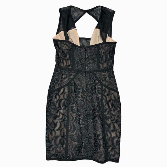 BCBG MAXAZRIA LYLA SHEER OPEN BACK BLACK MINI DRESS SIZE 0