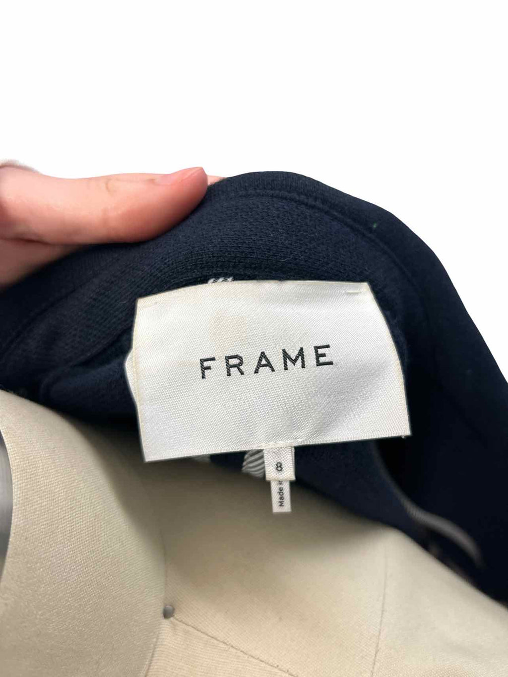 FRAME  WOOL & COTTON BLEND STRETCH SINGLE BREASTED BLAZER SIZE: 8