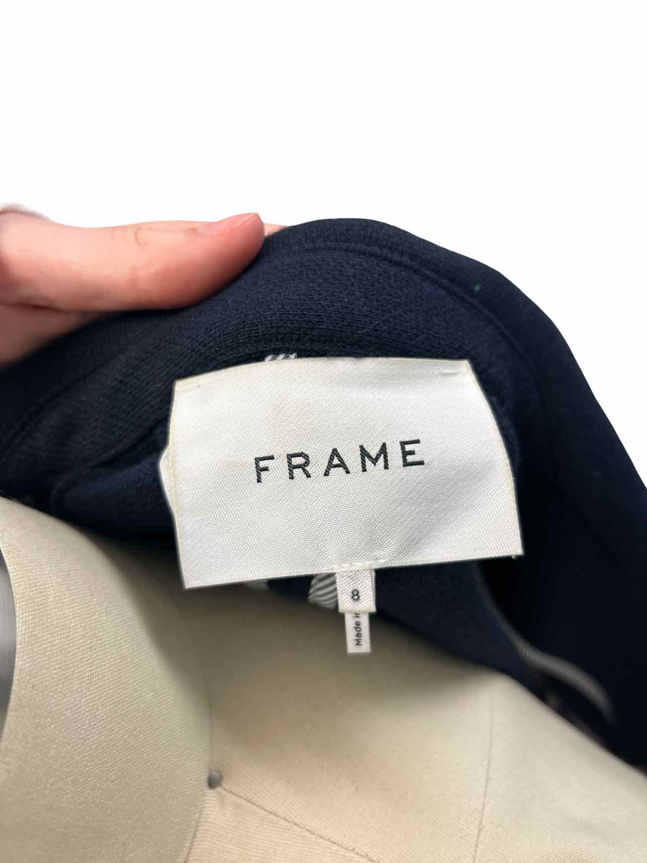FRAME  WOOL & COTTON BLEND STRETCH SINGLE BREASTED BLAZER SIZE: 8