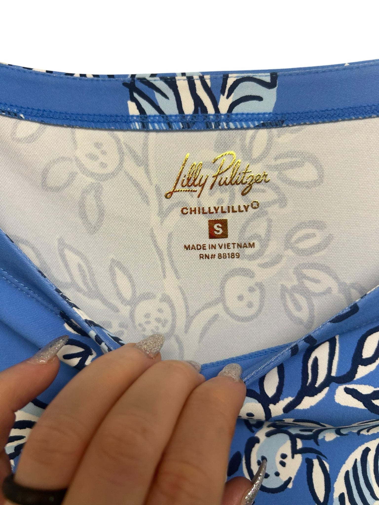 NWT LILLY PULITZER SERLINA UPF 50+ MAXI CHILLY LILLY PATTERN BLUE SIZE SMALL