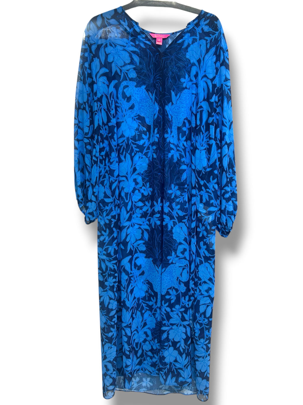 LILLY PULITZER FREYA COBALT BLUE SHEER LONG KAFTAN SIZE L/XL