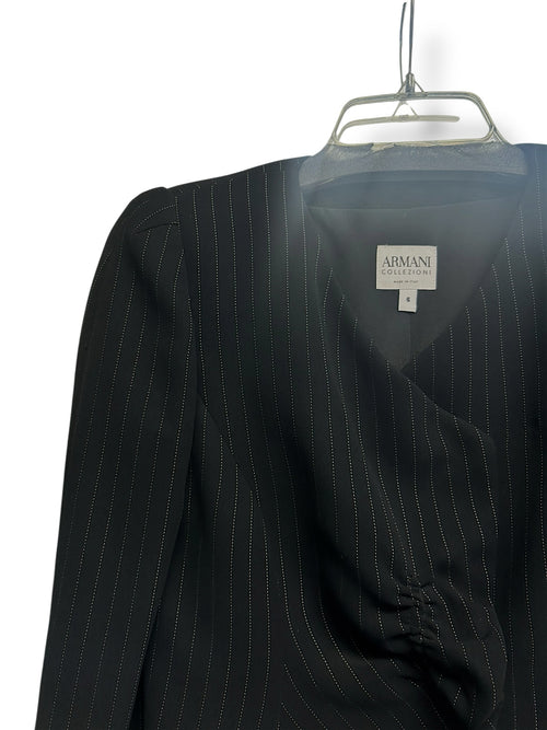 ARMANI COLLEZIONI PIN STRIPED CROPPED BLACK WHITE BLAZER JACKET SIZE US 6