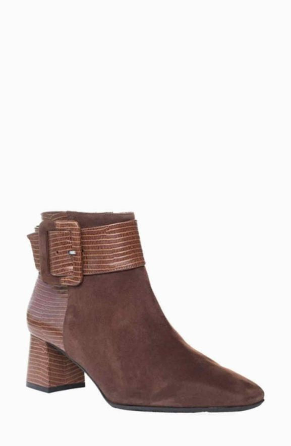 RON WHITENWB LANA SUEDE/EMBOSSED LIZARD LEATHER WEATHERPROOF BUCKLE BOOTIE  SIZE: 9
