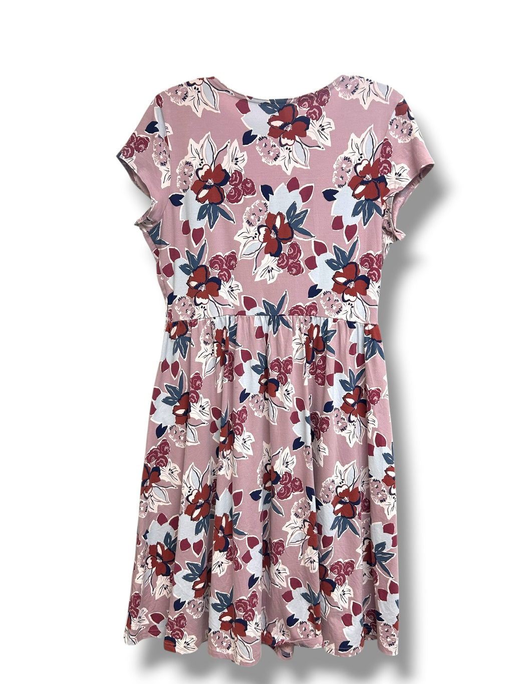 PACT WOMEN'S FIT AND FLARE CROSSOVER PINK FLORAL DRESS SIZE L