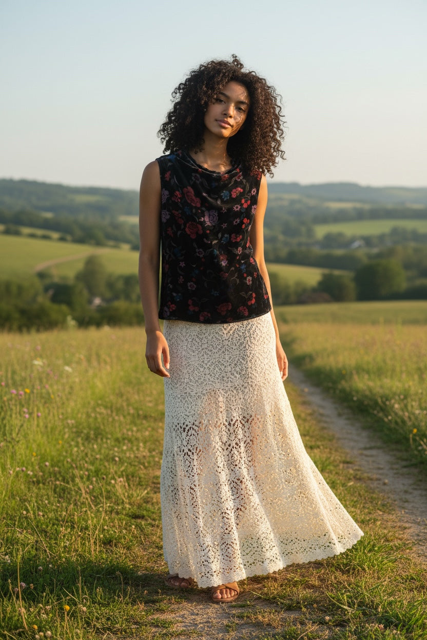 JOHNNY WAS BLACK FLORAL SILK BLEND VELVET SLEEVELESS TANK SIZE MEDIUM