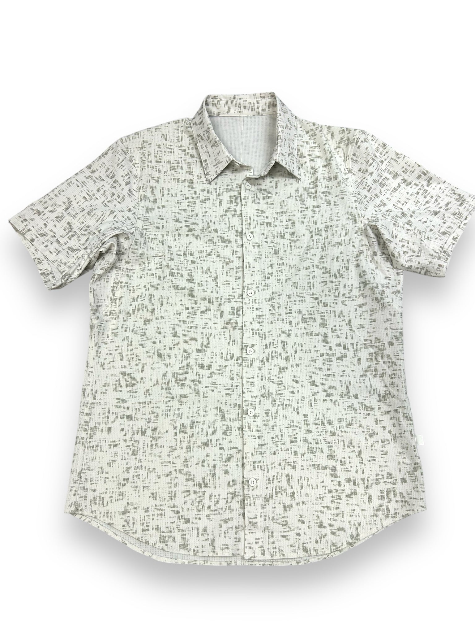 LULULEMON MEN'S AIRING EASY SHIRT CREAM GREEN PRINT SIZE MEDIUM