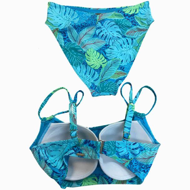 SUNSETS NWT! TESSA TIE HIGH RISE BLUE/GREEN SWIM SUIT SET SIZE S
