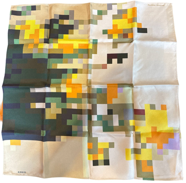 AKRIS PIXELATED FLOWERS AT HOME SILK SCARF -RARE-