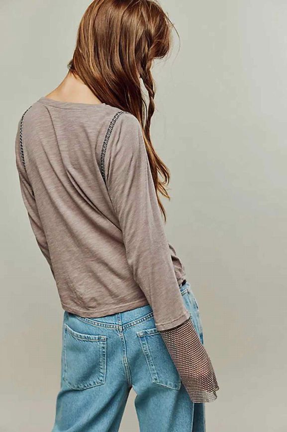 FREE PEOPLE  AFTER DARK CUFF LONG SLEEVE TEE SIZE: S